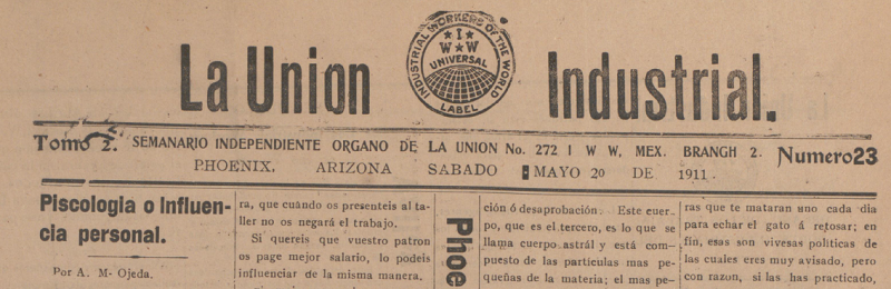 El manchete de la Union Industrial de 20 de mayo de 1911.