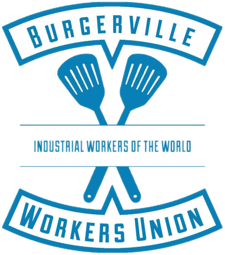 El logotipo del sindicato de trabajadores de Burgerville, que es dos espátulas cruzadas.