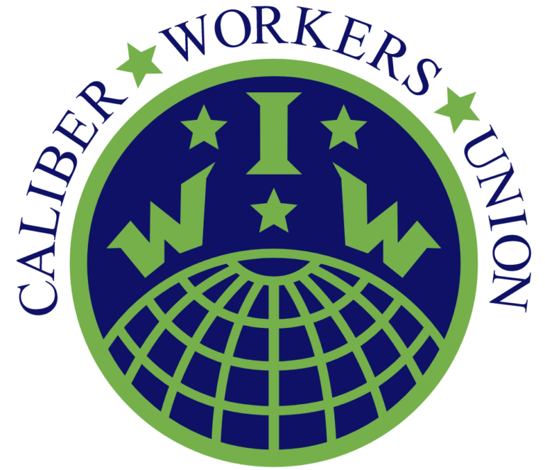 La etiqueta verde e azul del Sindicato de Trabajadores de Caliber.