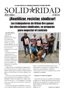Edición impresa de Solidaridad, 1 de julio 2023. Titular: ¡Reutilizar, reciclar, sindicar! Los trabajadores de Urban Ore gana las elecciones sindicales, se preparan para negociar el contrato.