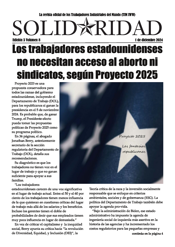 Portada de Solidaridad sobre Proyecto 2025 de los Republicanos