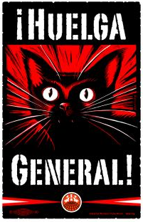 Gato negro que dice ¡Huelga general!